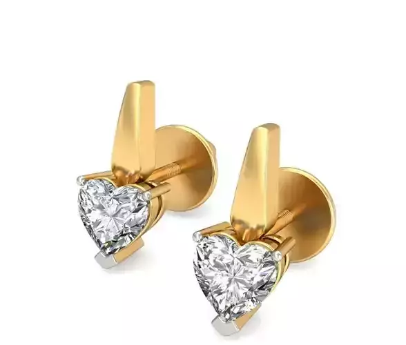 Solitaire Stud Heart Earrings 3Dm STL OBJ FBX Render Details