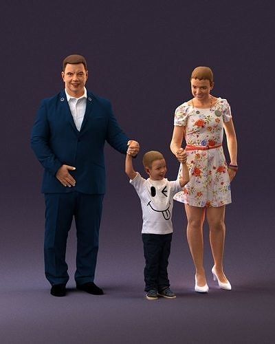 001029 family fat man happy boy woman 3D model