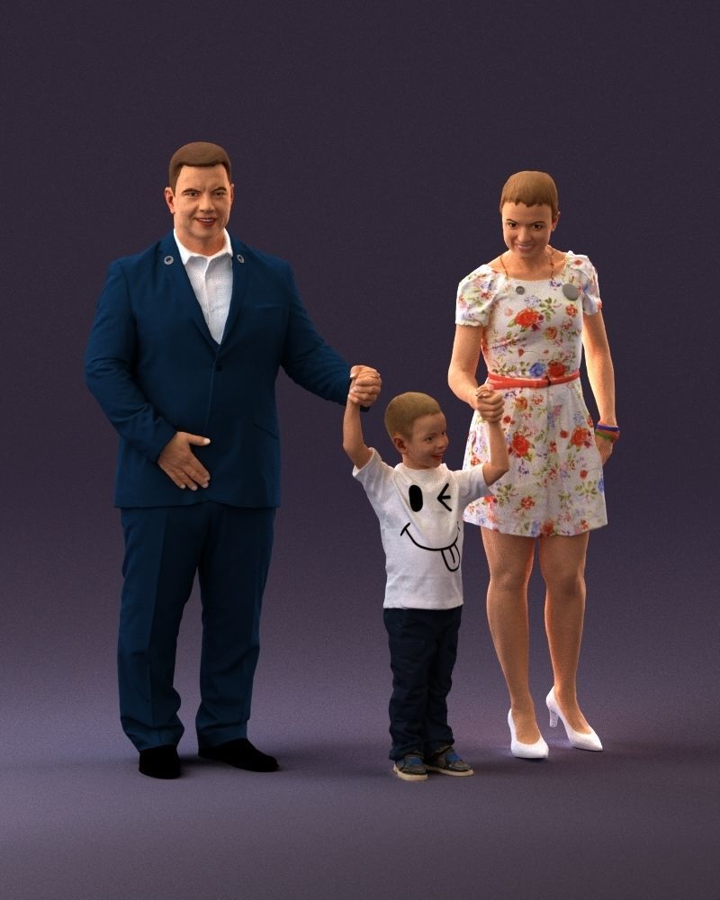 001029 family fat man happy boy woman 3D model_1