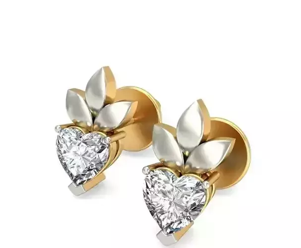Solitaire Stud Heart Earrings 3Dm STL OBJ FBX Render Details