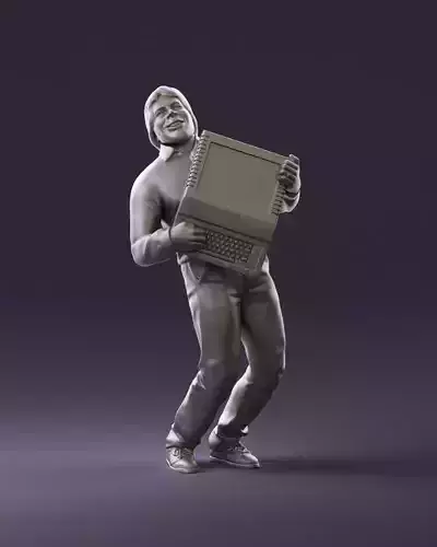 001030 happy beard man with computer 3D Print Ready