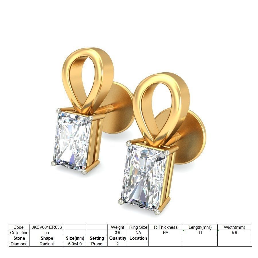 Solitaire Emerald Diamond Earrings 3Dm STL OBJ Render Details 3D print model_1