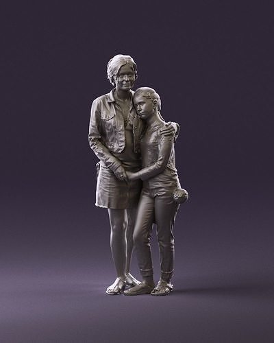 001031 woman in jeans clothes with daughter 3D Print Ready 3D print model