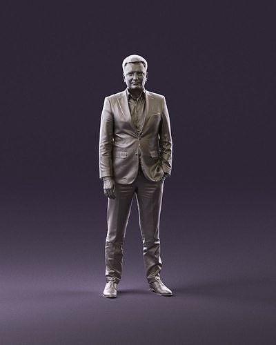 001032 man in purple bluish  suit hand in pocket 3D Print Ready 3D print model