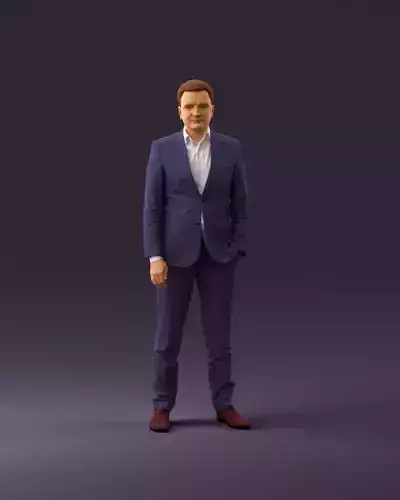 001032 man in purple bluish plaid suit hand in pocket