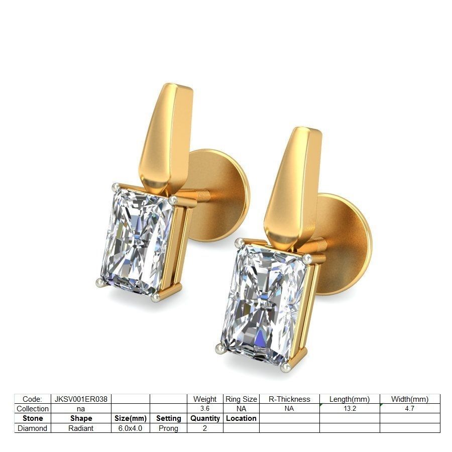 Solitaire Emerald Diamond Earrings 3Dm STL OBJ Render Details 3D print model_1