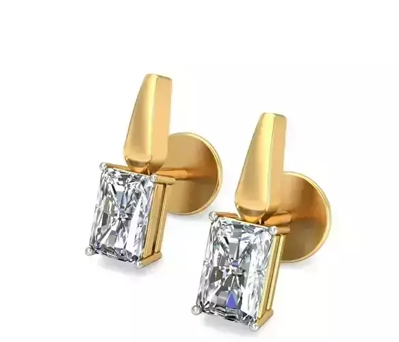 Solitaire Emerald Diamond Earrings 3Dm STL OBJ Render Details