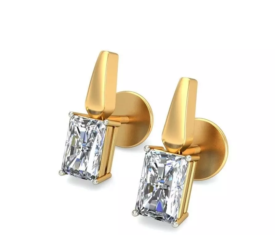 Solitaire Emerald Diamond Earrings 3Dm STL OBJ Render Details 3D print model_0