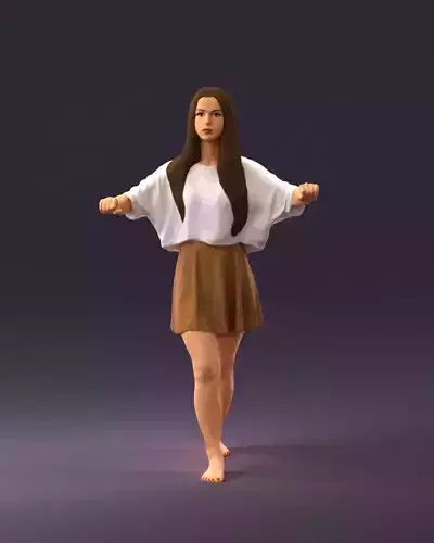 001036 woman in white top beige skirt walking