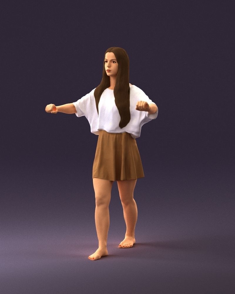 001036 woman in white top beige skirt walking 3D Print Ready 3D print model_22