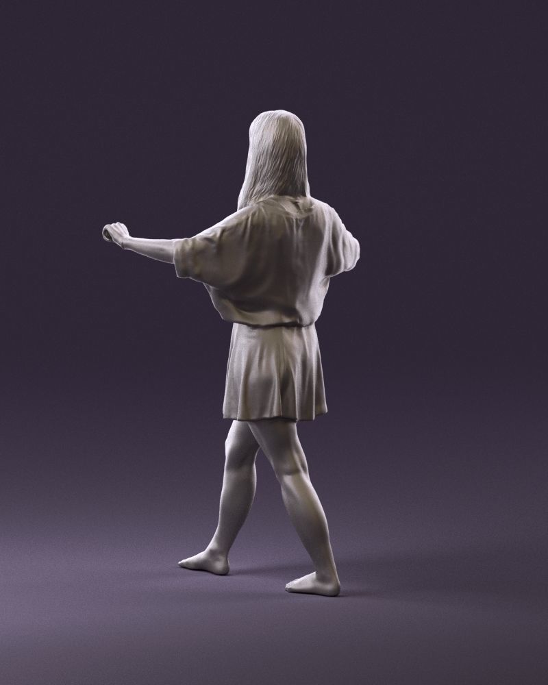 001036 woman in white top beige skirt walking 3D Print Ready 3D print model_7