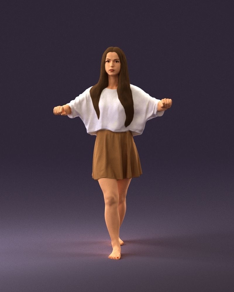 001036 woman in white top beige skirt walking 3D Print Ready 3D print model_12