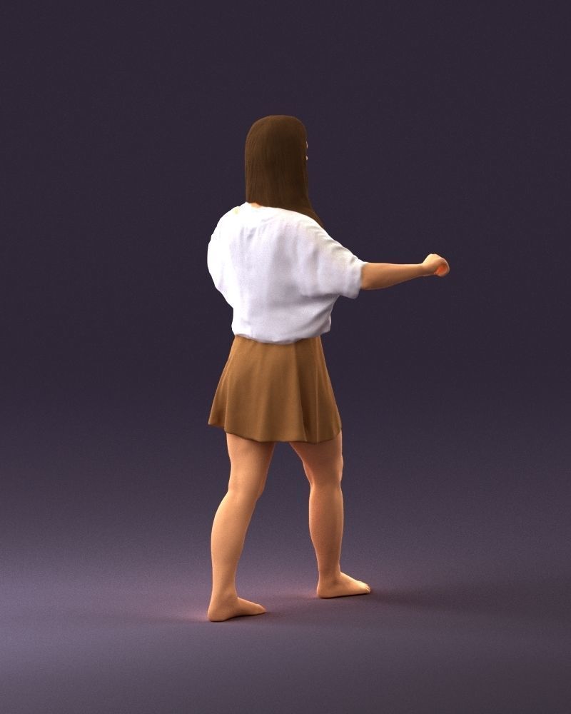 001036 woman in white top beige skirt walking 3D Print Ready 3D print model_17