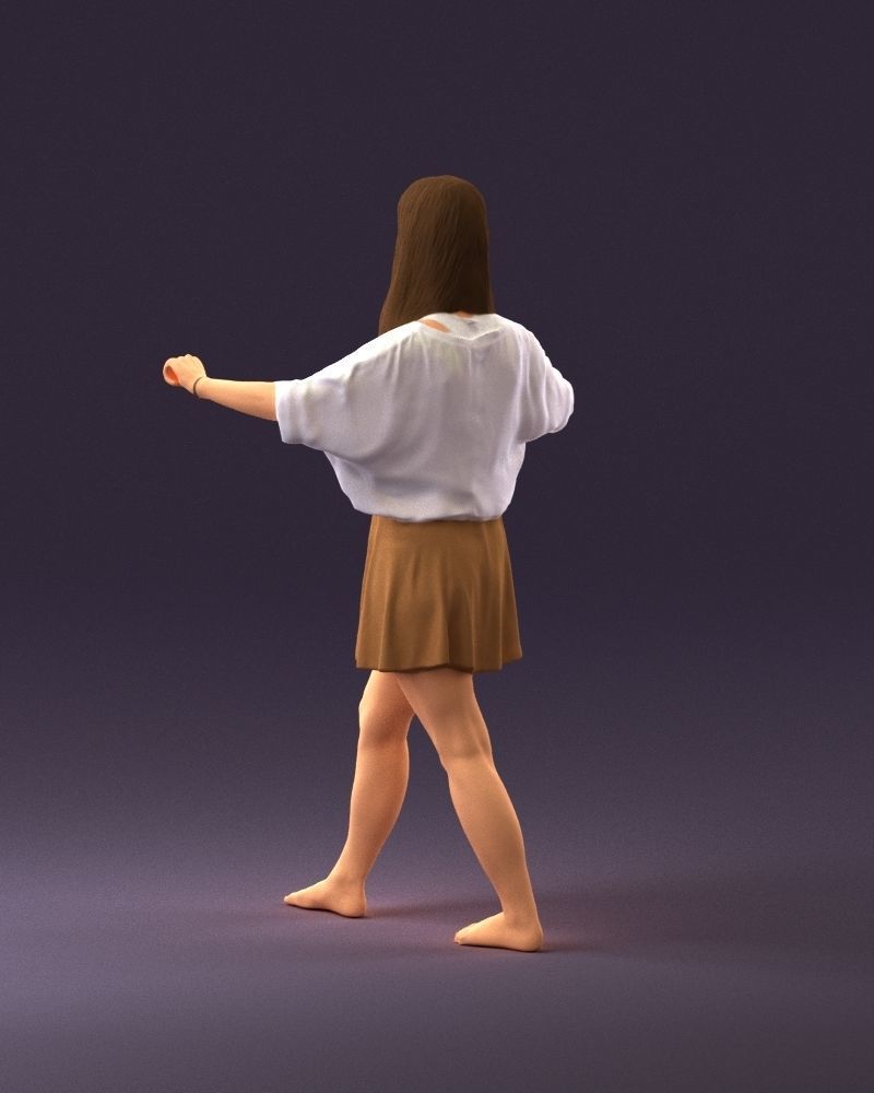 001036 woman in white top beige skirt walking 3D Print Ready 3D print model_19