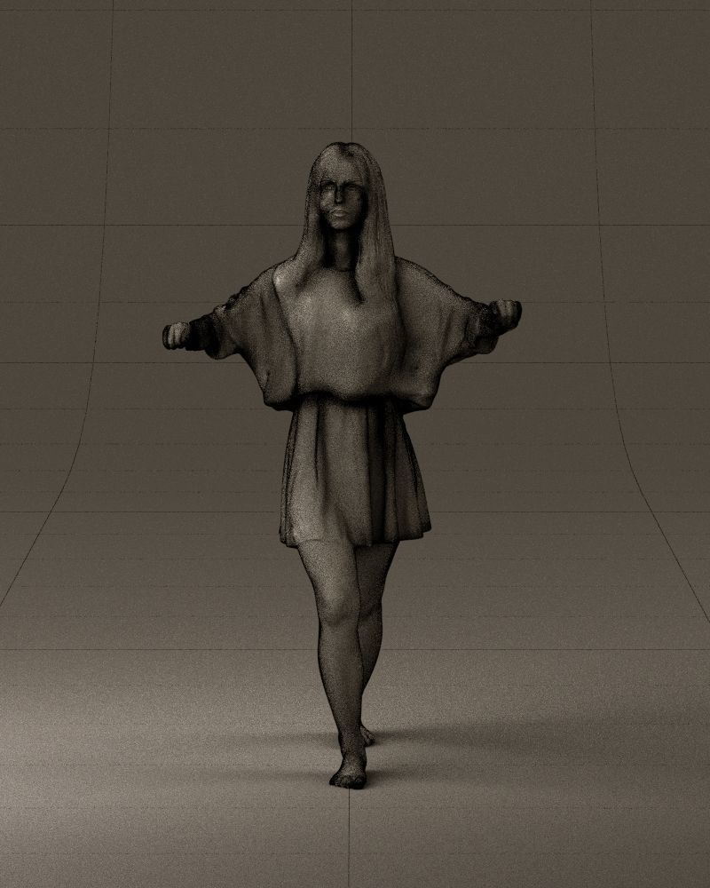 001036 woman in white top beige skirt walking 3D Print Ready 3D print model_24