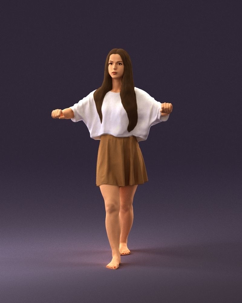 001036 woman in white top beige skirt walking 3D Print Ready 3D print model_23
