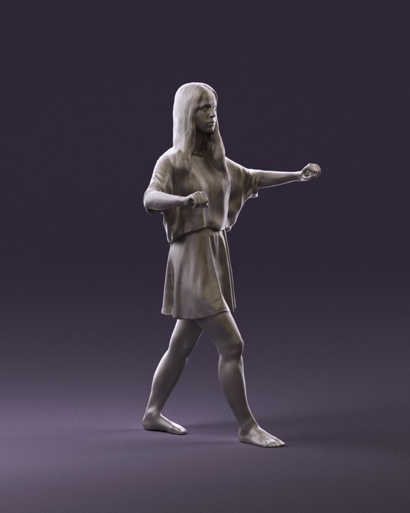 001036 woman in white top beige skirt walking 3D Print Ready 3D print model_3