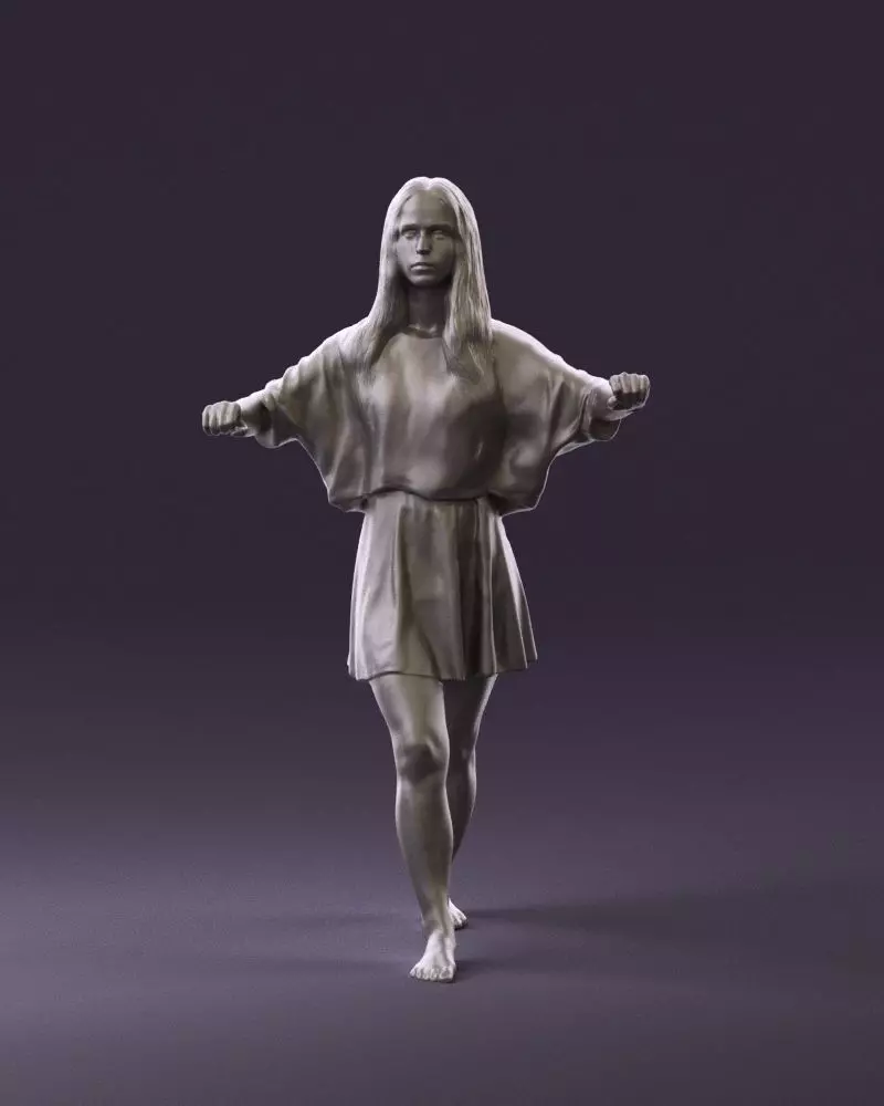 001036 woman in white top beige skirt walking 3D Print Ready 3D print model_0