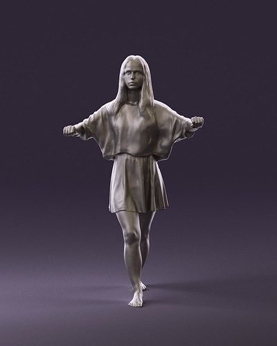 001036 woman in white top beige skirt walking 3D Print Ready 3D print model
