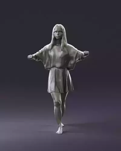 001036 woman in white top beige skirt walking 3D Print Ready