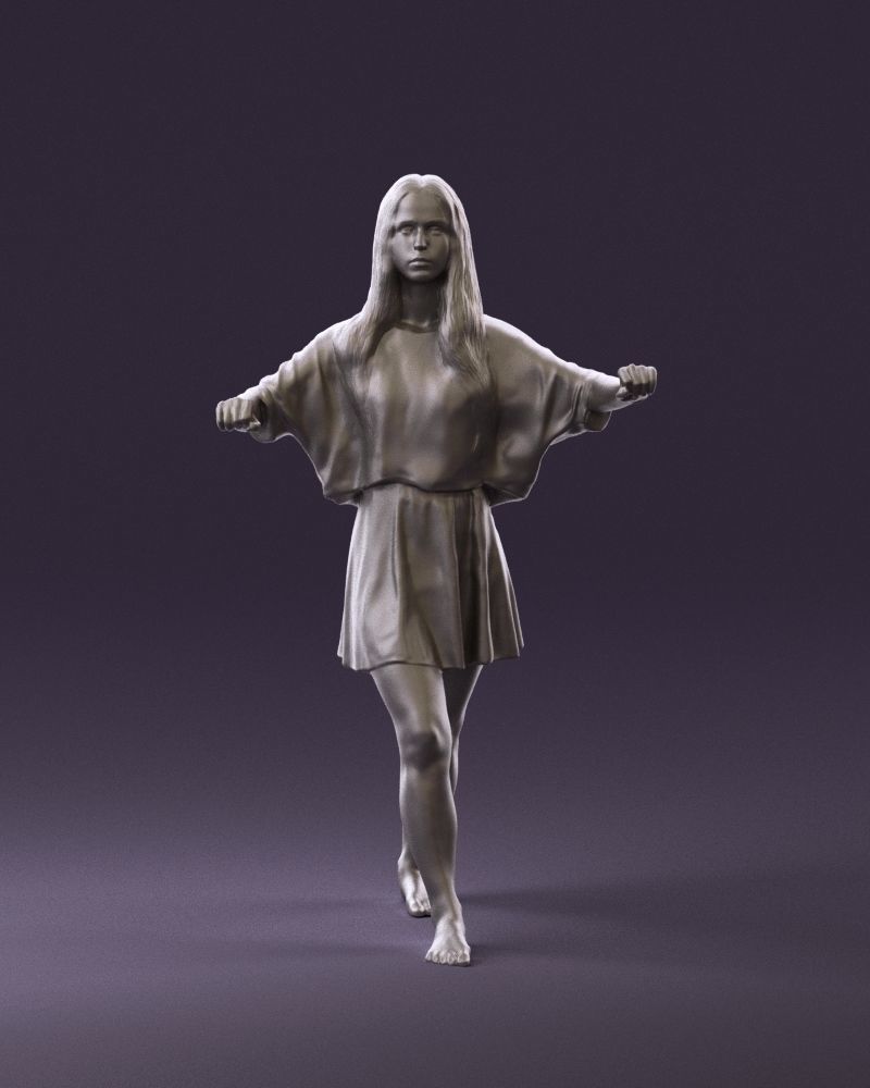 001036 woman in white top beige skirt walking 3D Print Ready 3D print model_1