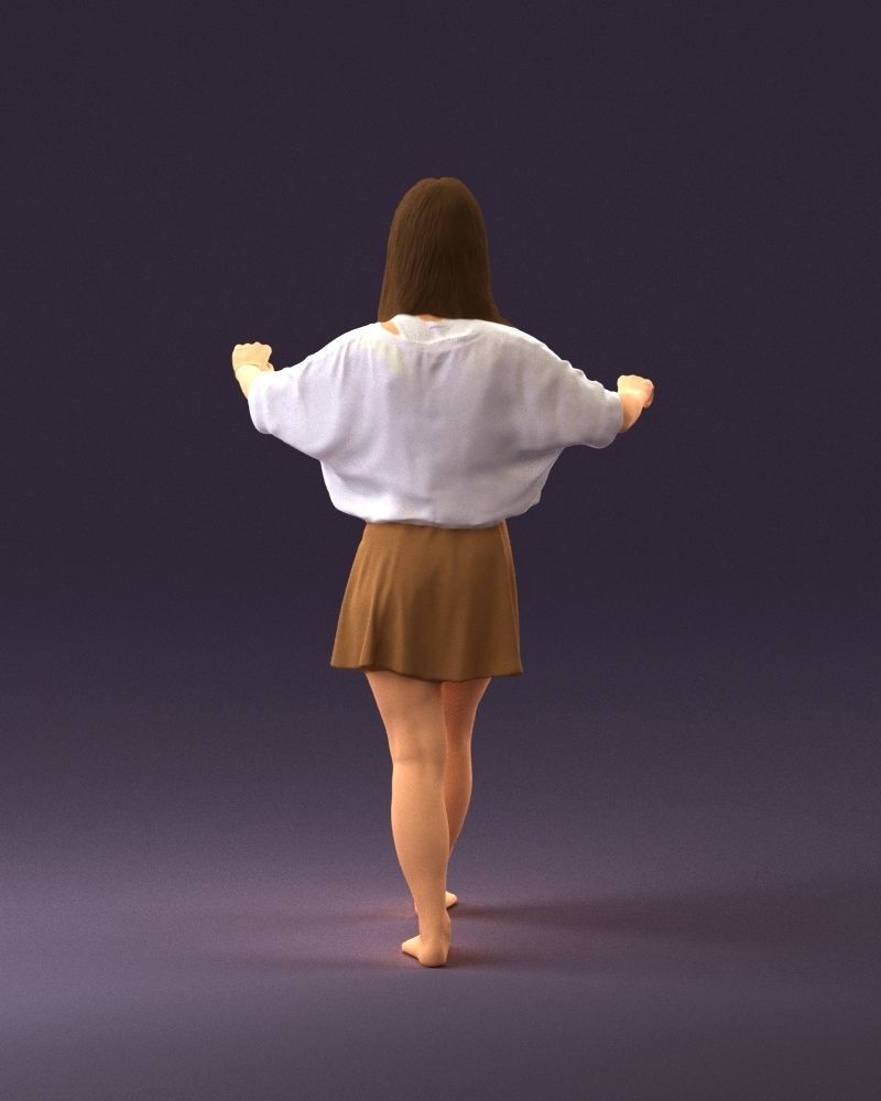 001036 woman in white top beige skirt walking 3D Print Ready 3D print model_18