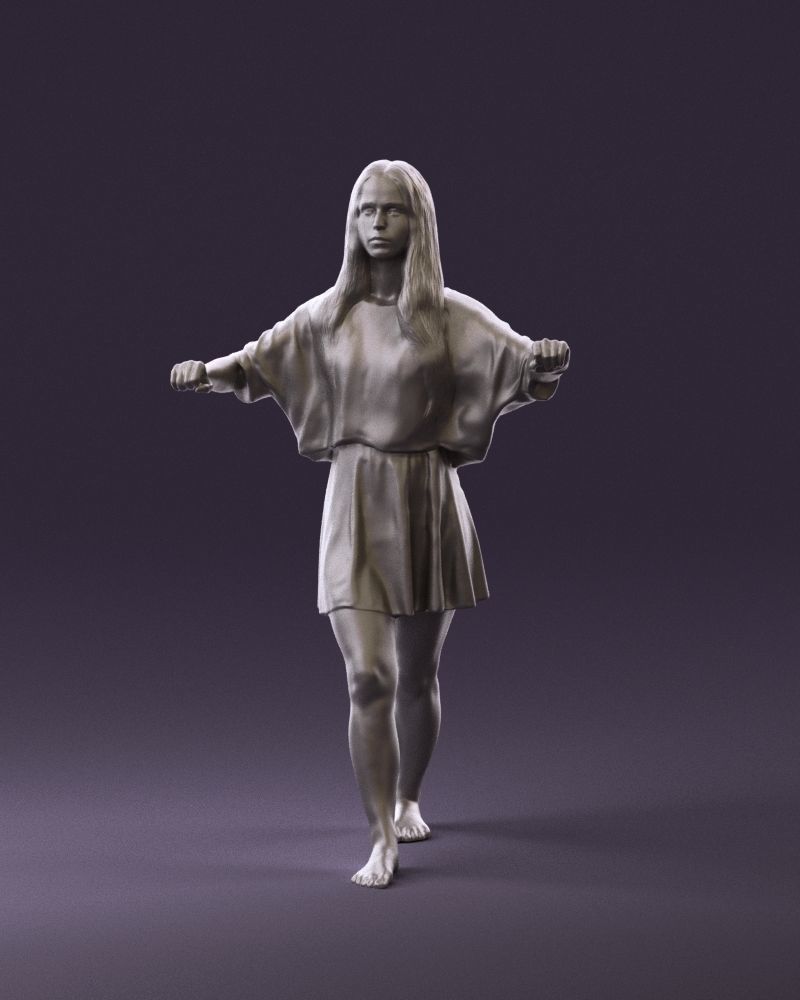 001036 woman in white top beige skirt walking 3D Print Ready 3D print model_11