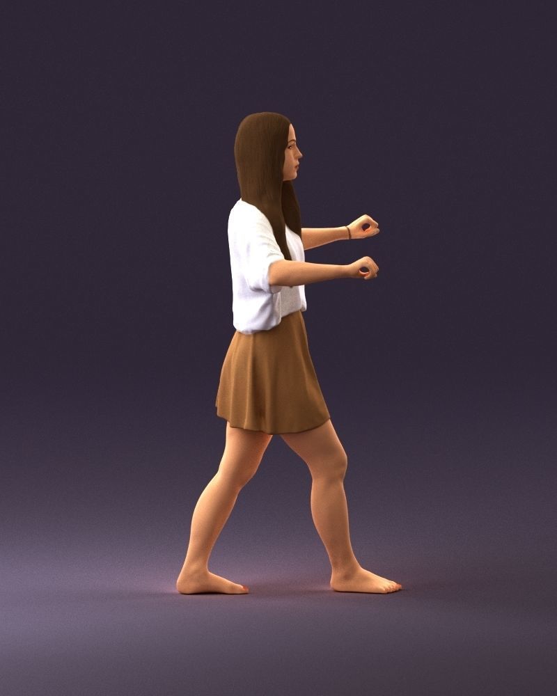 001036 woman in white top beige skirt walking 3D Print Ready 3D print model_16