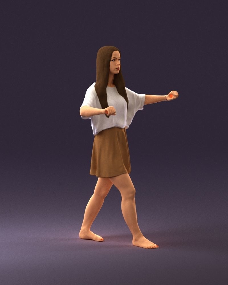 001036 woman in white top beige skirt walking 3D Print Ready 3D print model_15