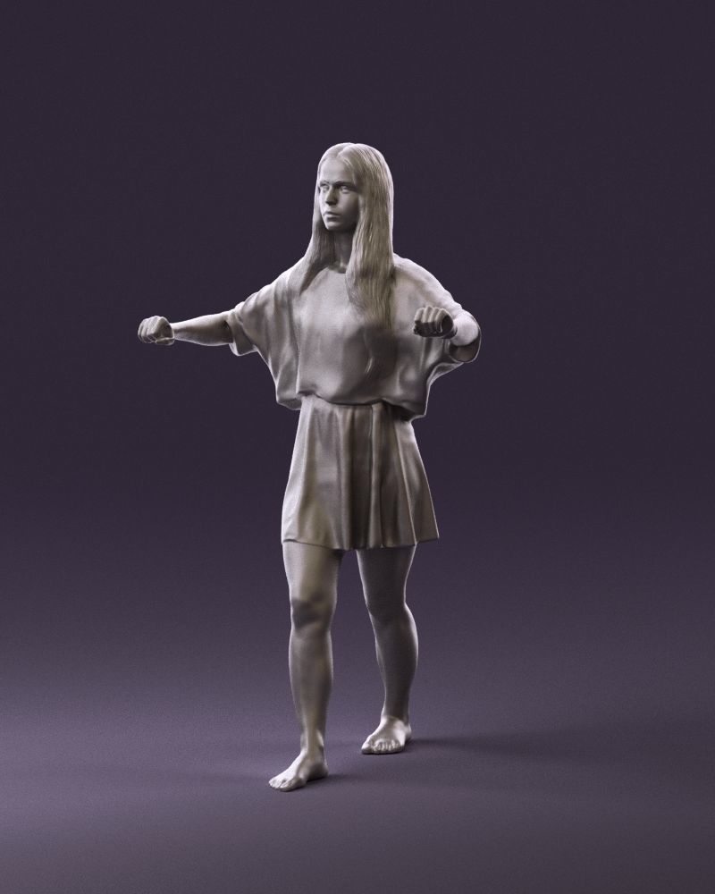 001036 woman in white top beige skirt walking 3D Print Ready 3D print model_10