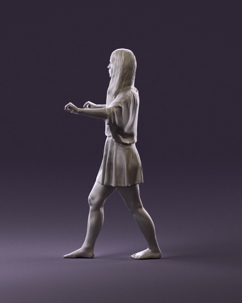 001036 woman in white top beige skirt walking 3D Print Ready 3D print model_8