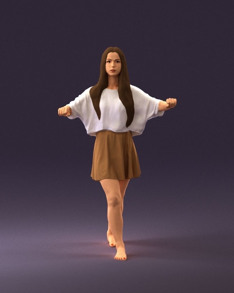 001036 woman in white top beige skirt walking 3D Print Ready 3D print model_13