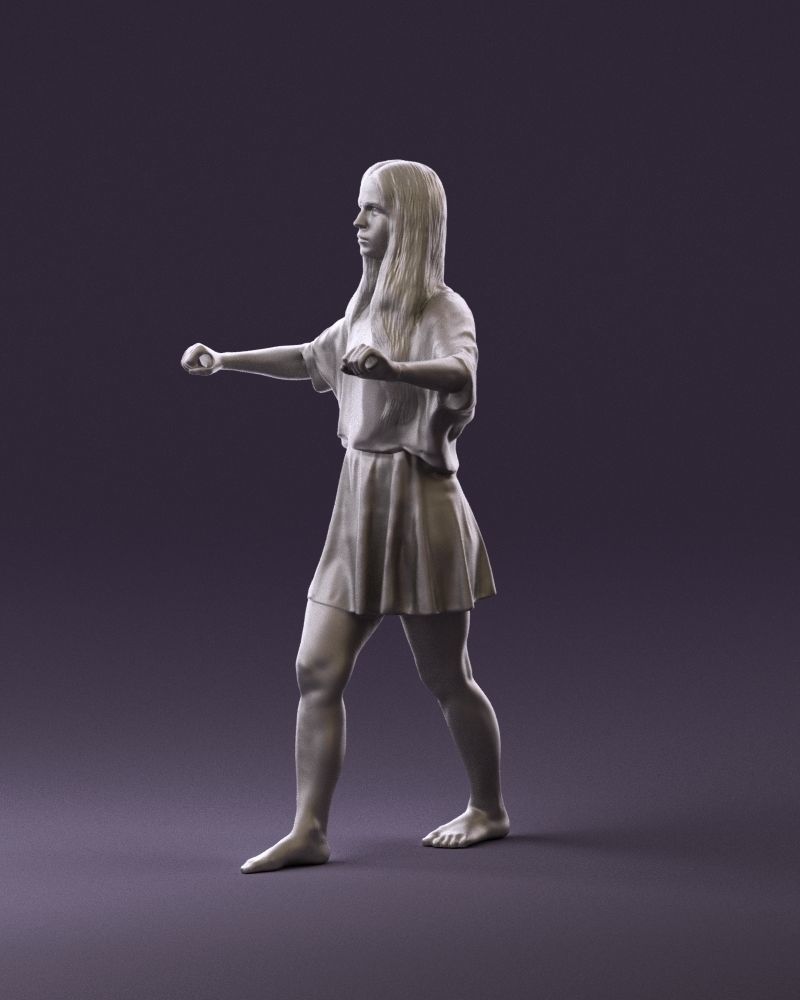 001036 woman in white top beige skirt walking 3D Print Ready 3D print model_9