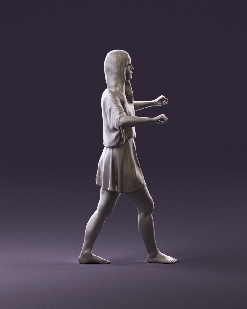 001036 woman in white top beige skirt walking 3D Print Ready 3D print model_4