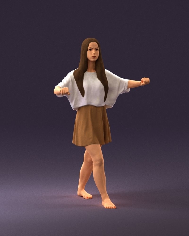 001036 woman in white top beige skirt walking 3D Print Ready 3D print model_14