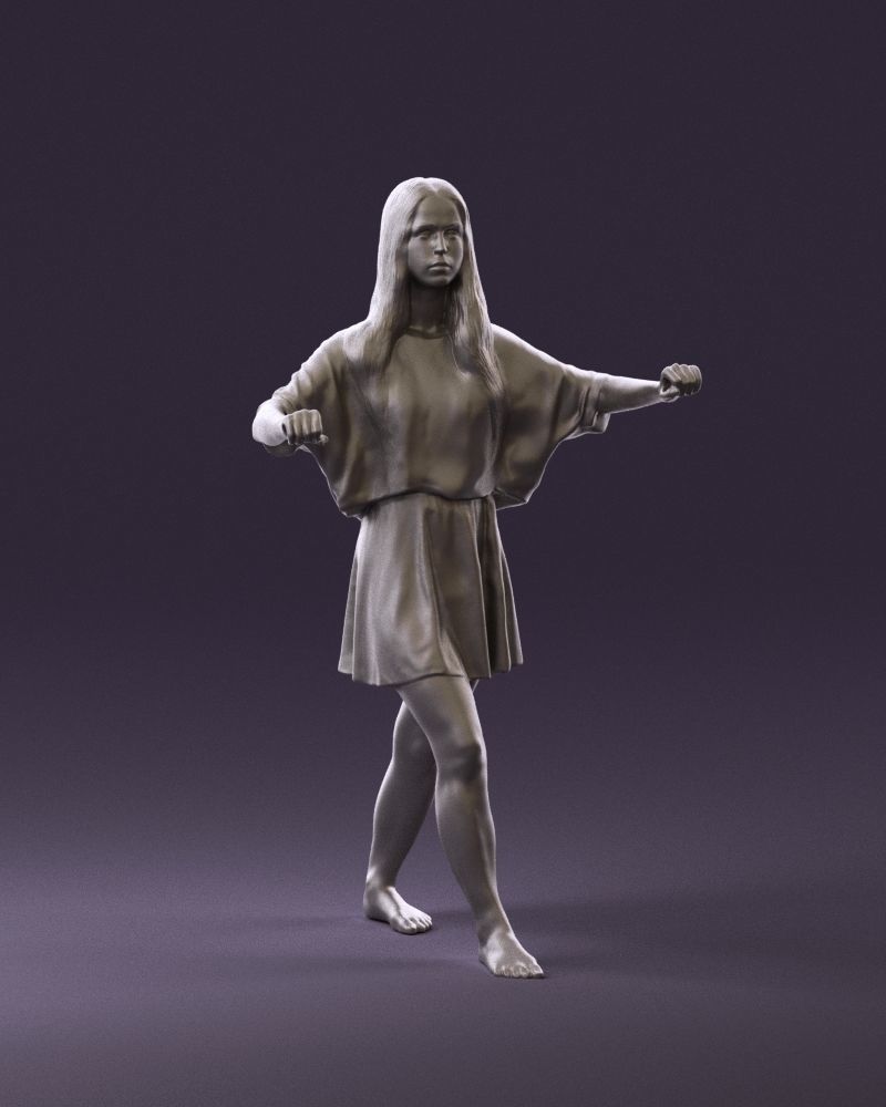 001036 woman in white top beige skirt walking 3D Print Ready 3D print model_2