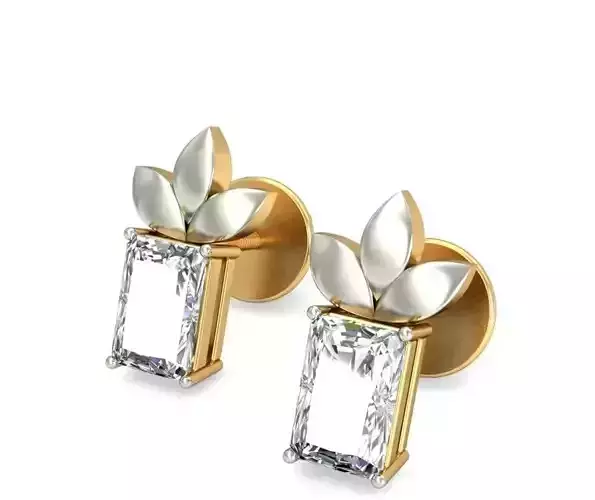 Solitaire Emerald Diamond Earrings 3Dm STL OBJ Render Details