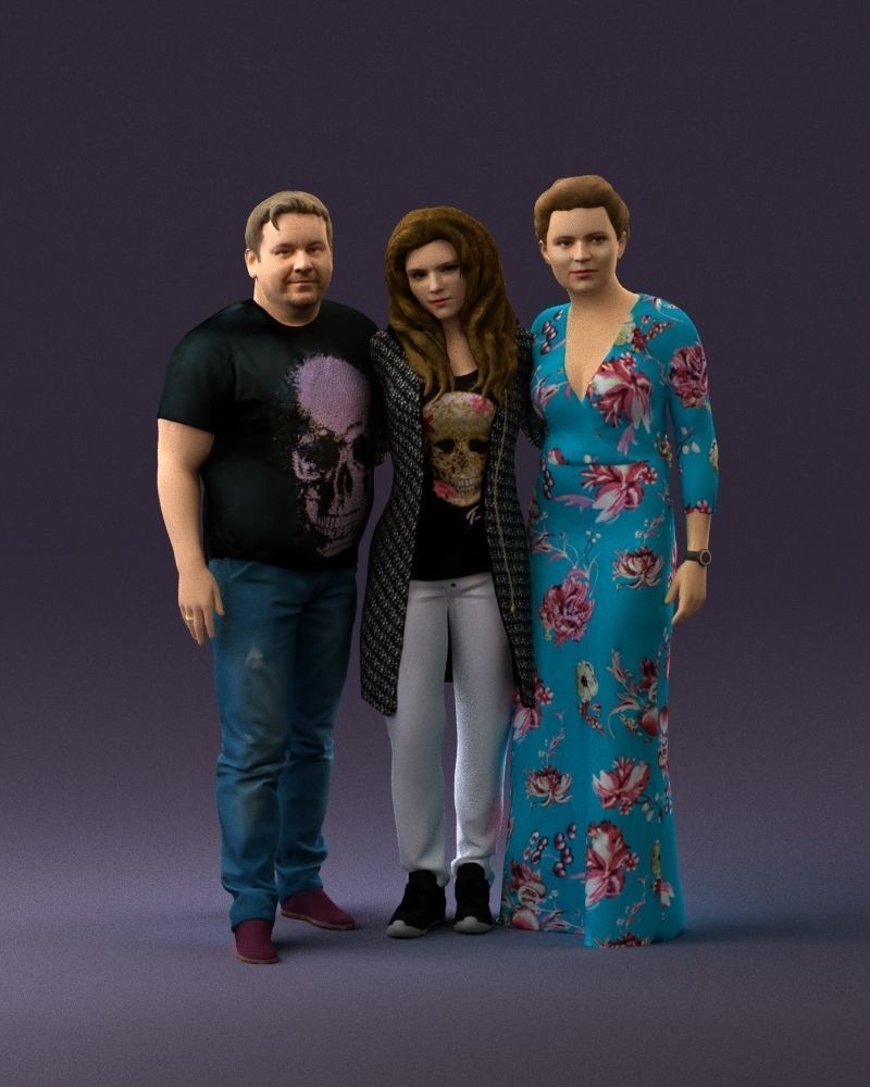 001037 family man and two woman in shirts with 3D model_1