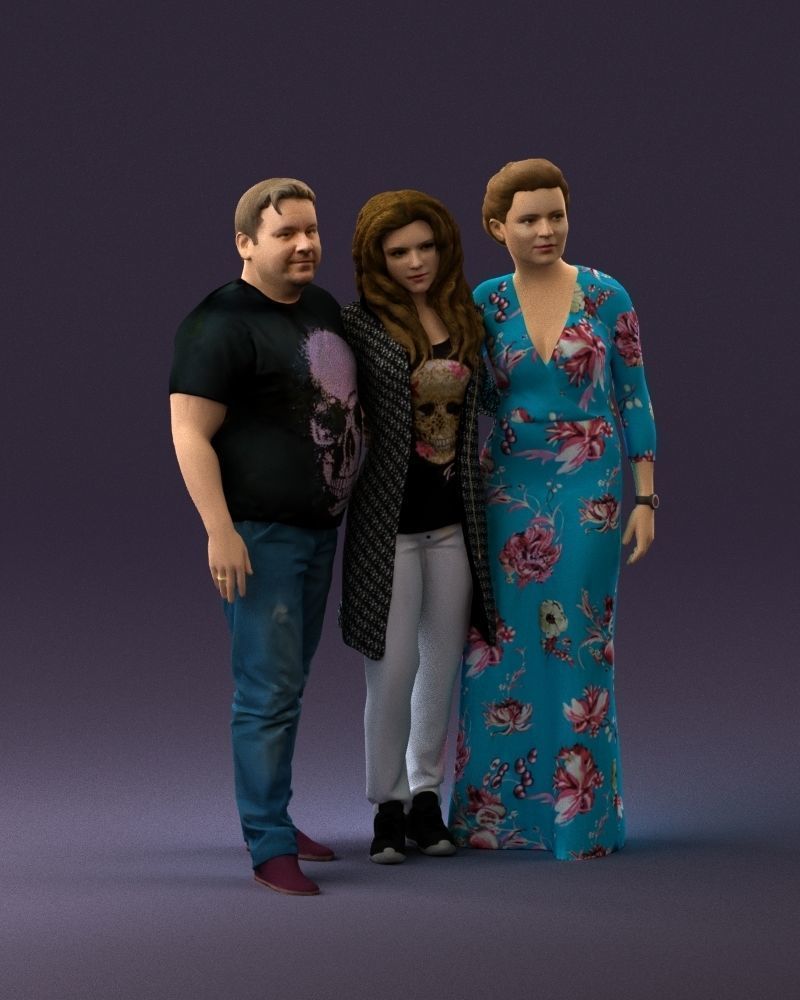 001037 family man and two woman in shirts with 3D model_2