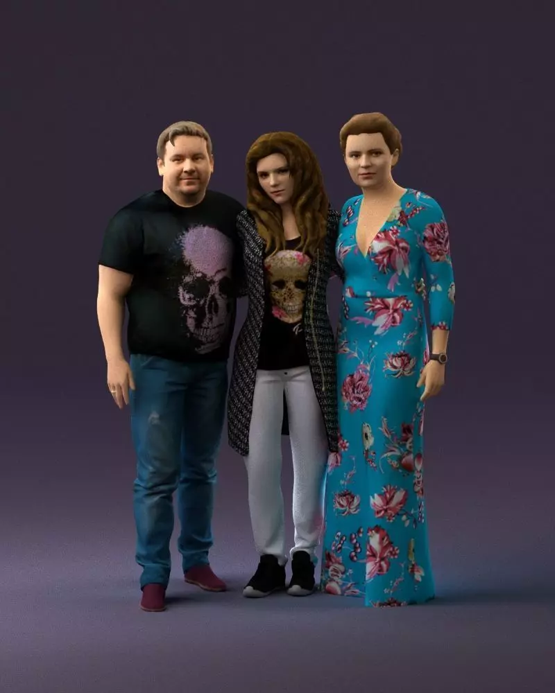 001037 family man and two woman in shirts with 3D model_0
