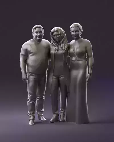 001037 family man and two woman in shirts with 3D Print Ready