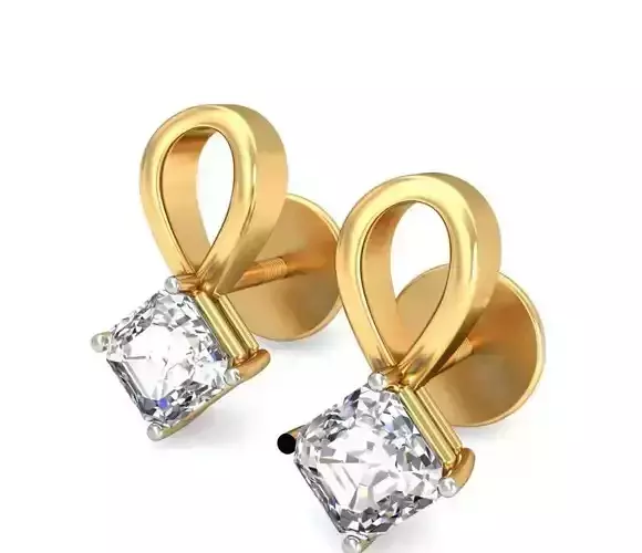 Solitaire Princess Diamond Earrings 3Dm STL OBJ Render Details