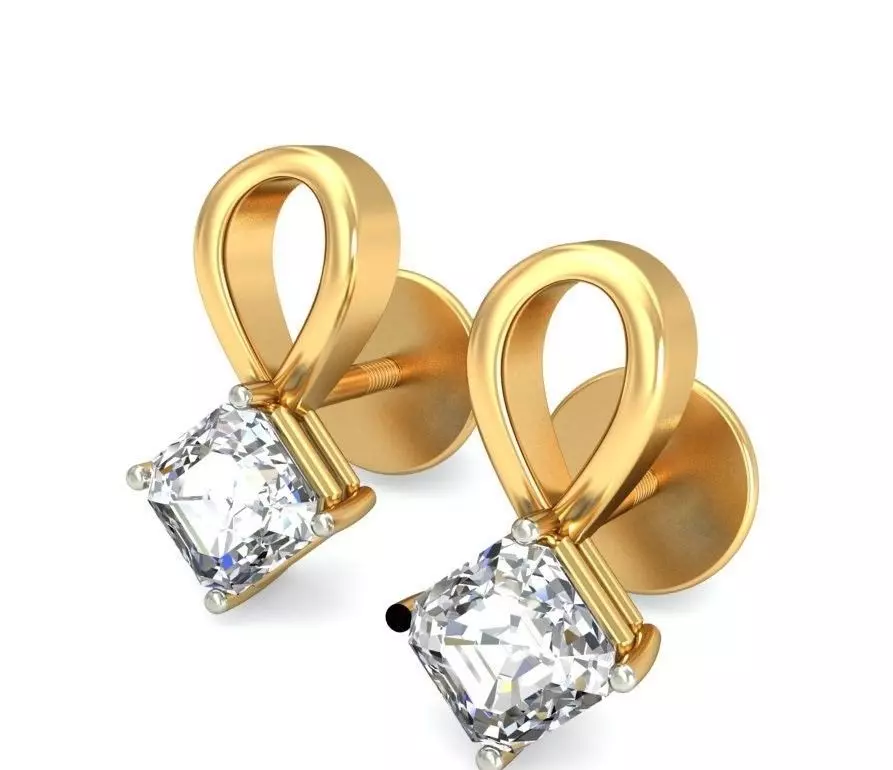 Solitaire Princess Diamond Earrings 3Dm STL OBJ Render Details 3D print model_0