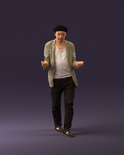 001039 walking man hat hands holding something 3D model