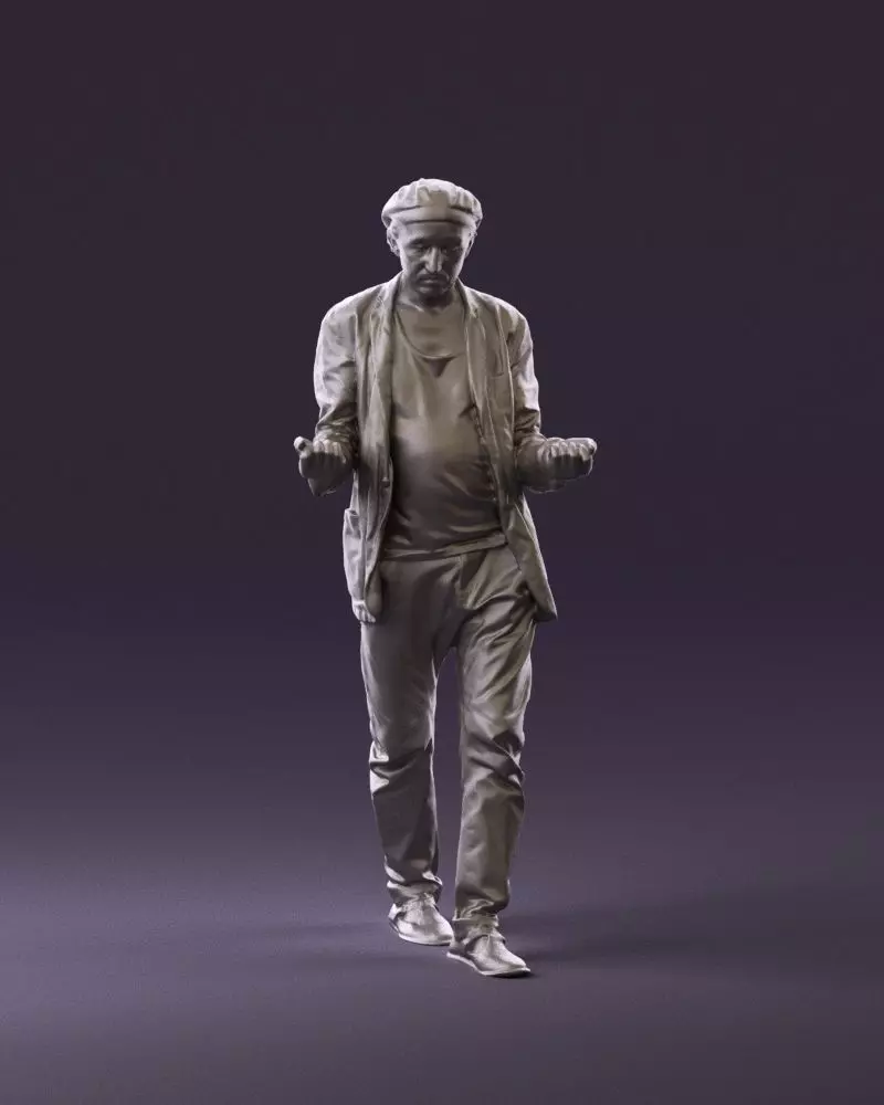 001039 walking man hat hands holding something 3D Print Ready 3D print model_0