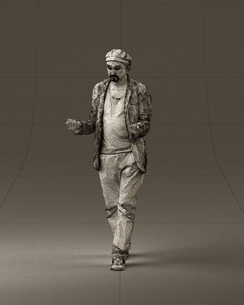 001039 walking man hat hands holding something 3D Print Ready 3D print model_34