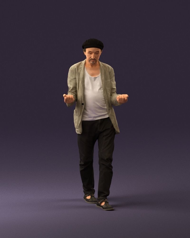 001039 walking man hat hands holding something 3D Print Ready 3D print model_12