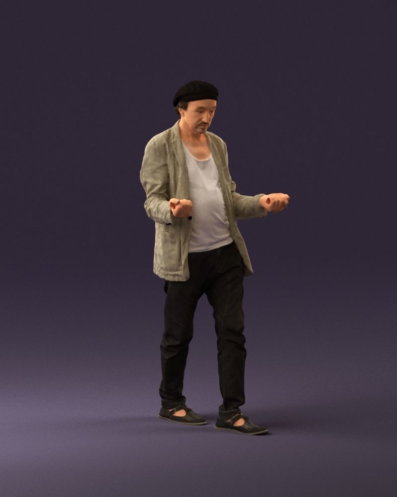 001039 walking man hat hands holding something 3D Print Ready 3D print model_14
