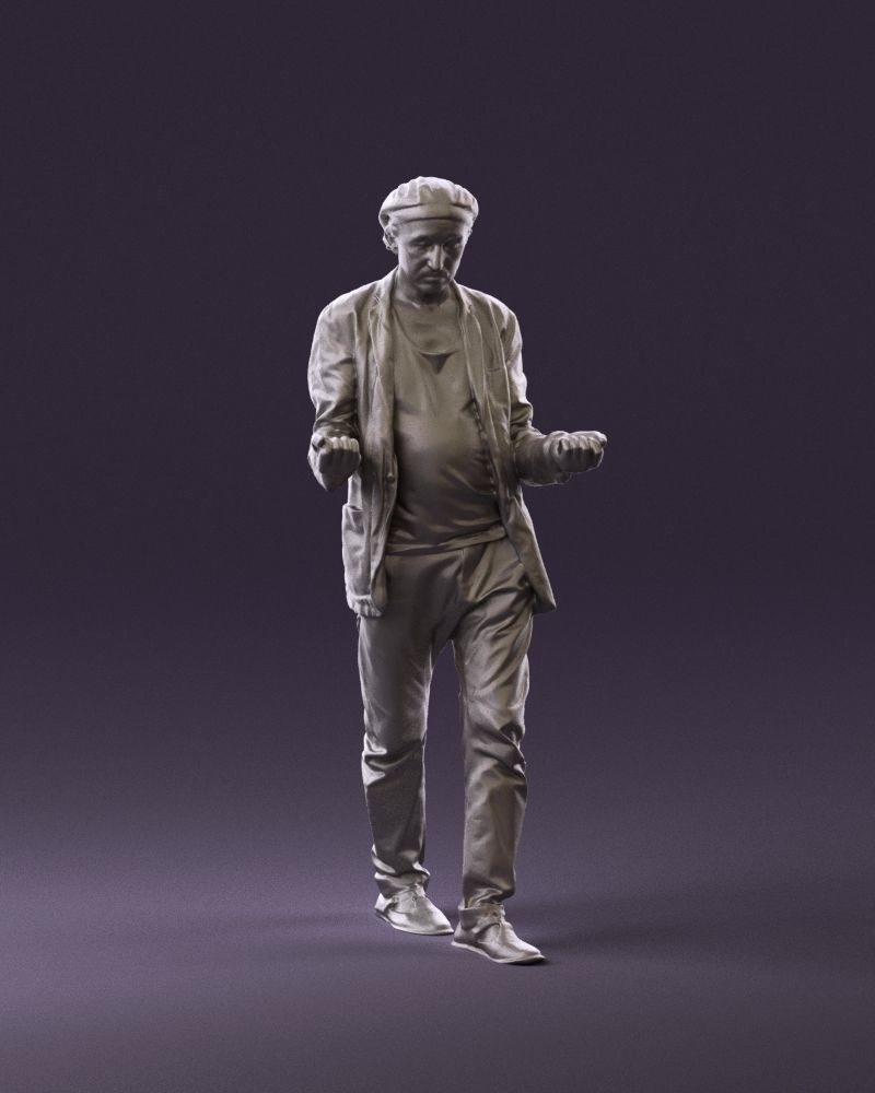 001039 walking man hat hands holding something 3D Print Ready 3D print model_1