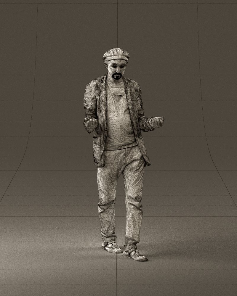 001039 walking man hat hands holding something 3D Print Ready 3D print model_25